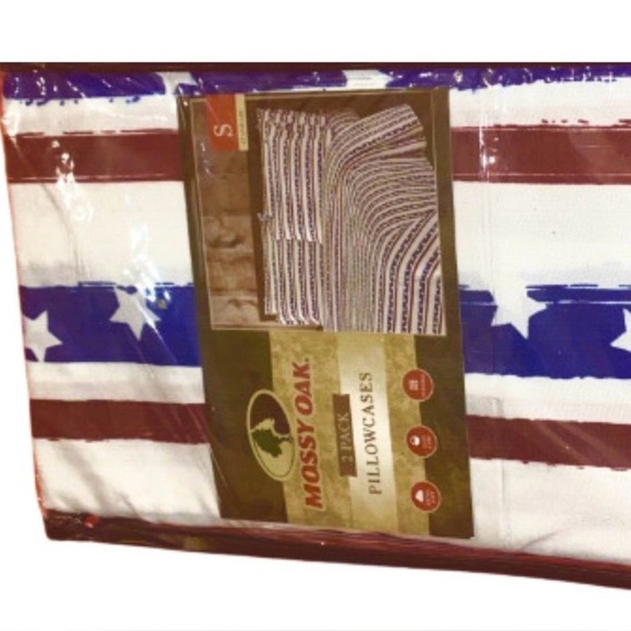 Mossy Oak Stars Stripes Red White Blue Set Of 2 Standard Pillowcases Americana - Picture 1 of 3